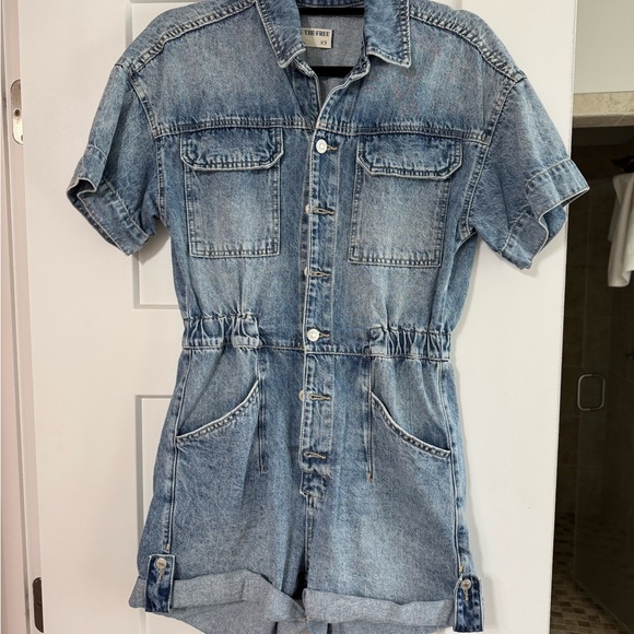 Free People Denim Cuffed Romper - Picture 2 of 3